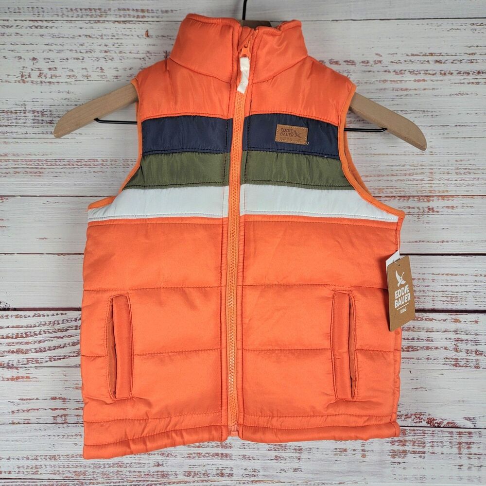 Eddie Bauer Kids Size 6 Puffer Vest Full Zip Orange NEW *Defects*